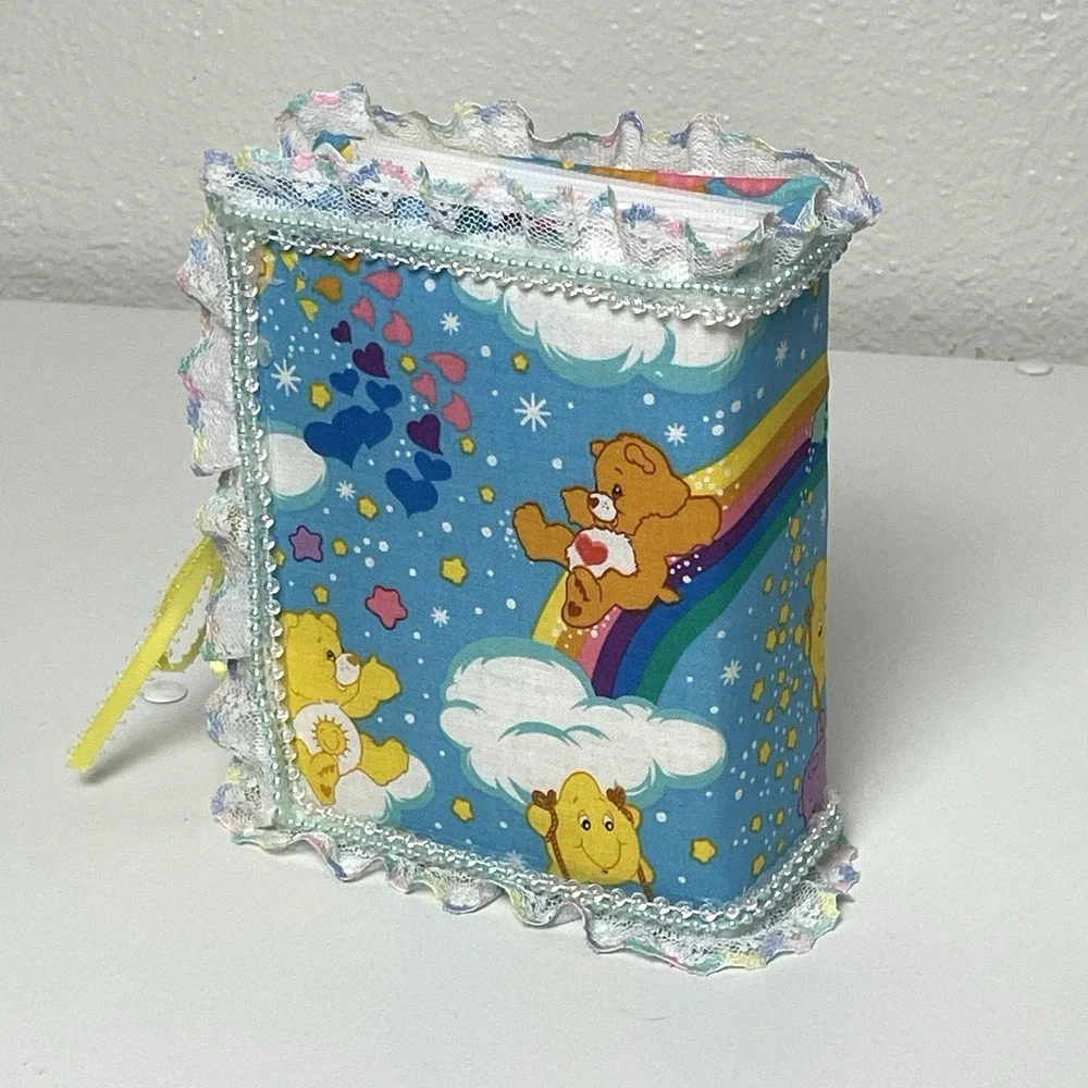Vintage Care Bears Padded Fabric Photo Album Lace Ruffles Pearls Handmade OOAK